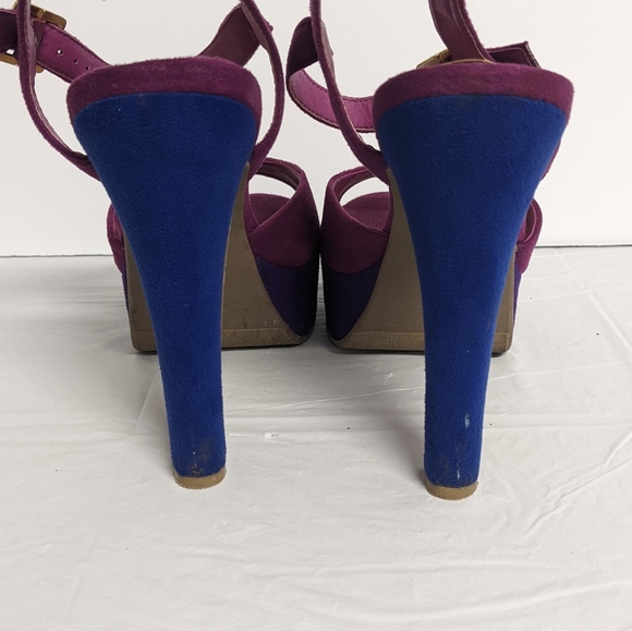 Olsenboye Peep toe Ankle Strap Purple and Blue Stiletto Sandals 8.5 - Picture 10 of 13